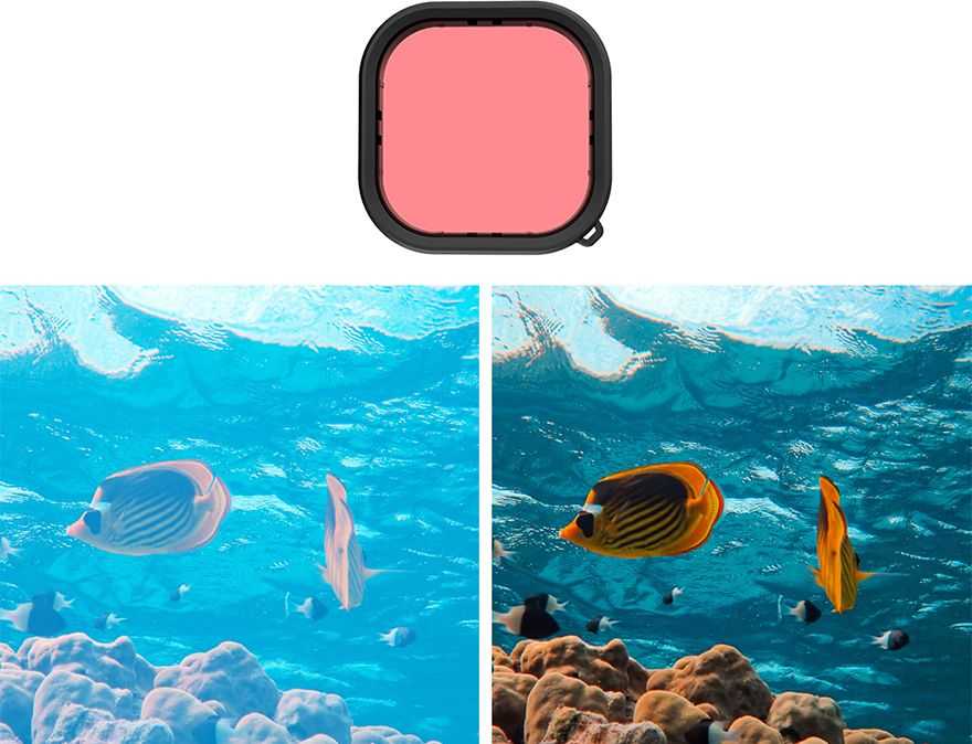 Objektyvo vandeniui atsparus filtrų rinkinys Telesin skirtas GoPro Hero 9 / Hero 10 / Hero 11 / Hero 12