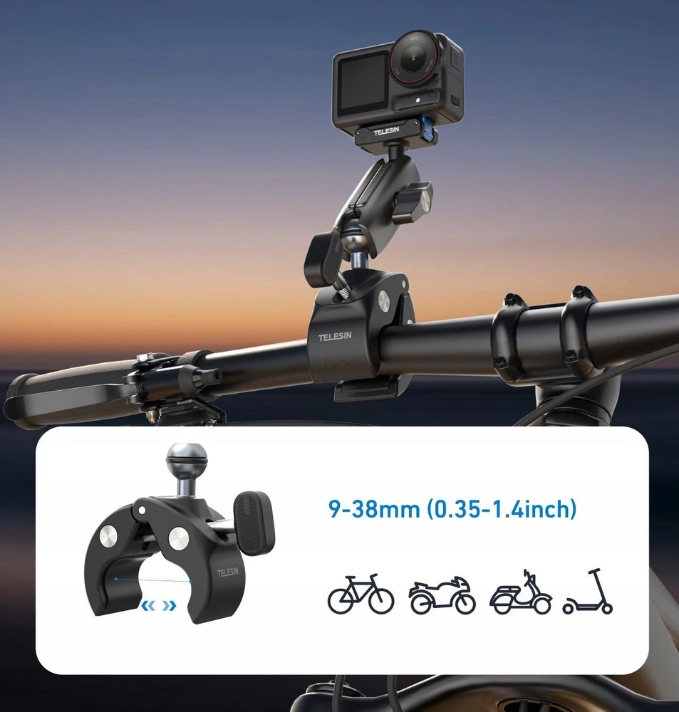 Kameros tvirtinimas - Telesin GP-HBM-003 veiksmo kameros laikiklis 17-35mm 360° reguliavimas