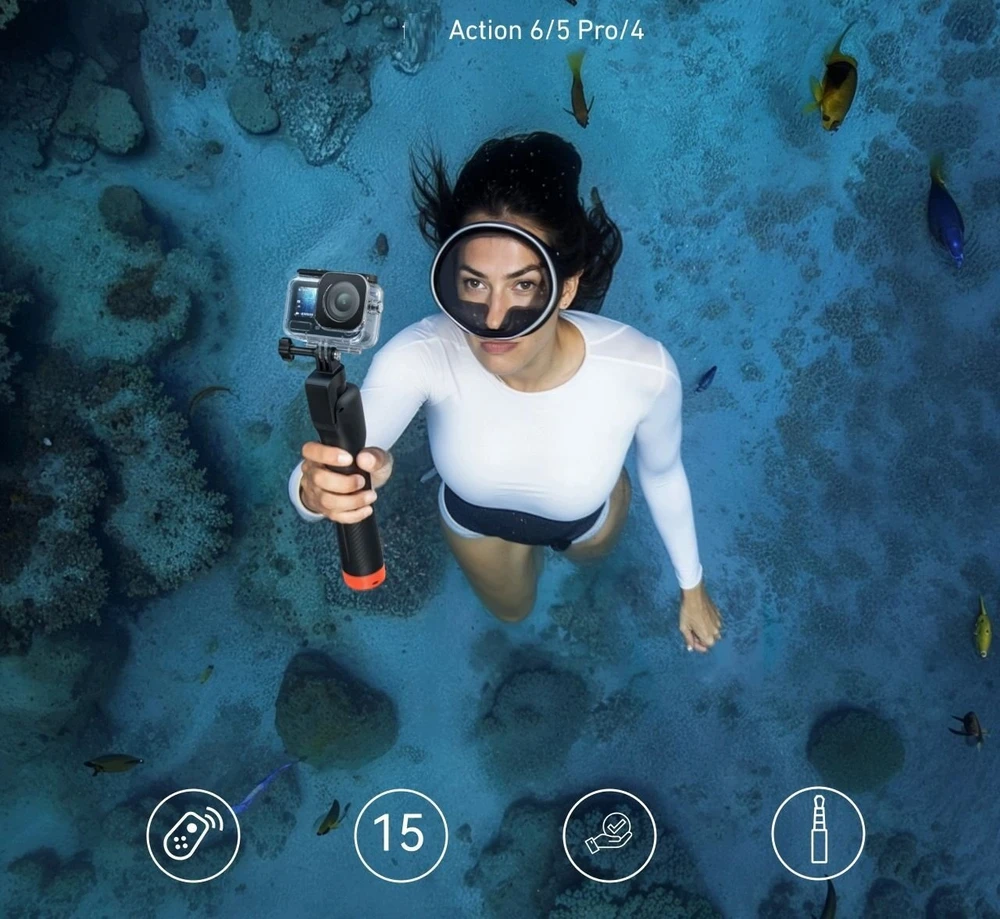 Telesin Selfie Stick lazda + pultas Atsparus vandeniui 15m Skirtas Dji Osmo Action 6 / 5 Pro / 4 / S1-tss-07-tdj (SB11920)