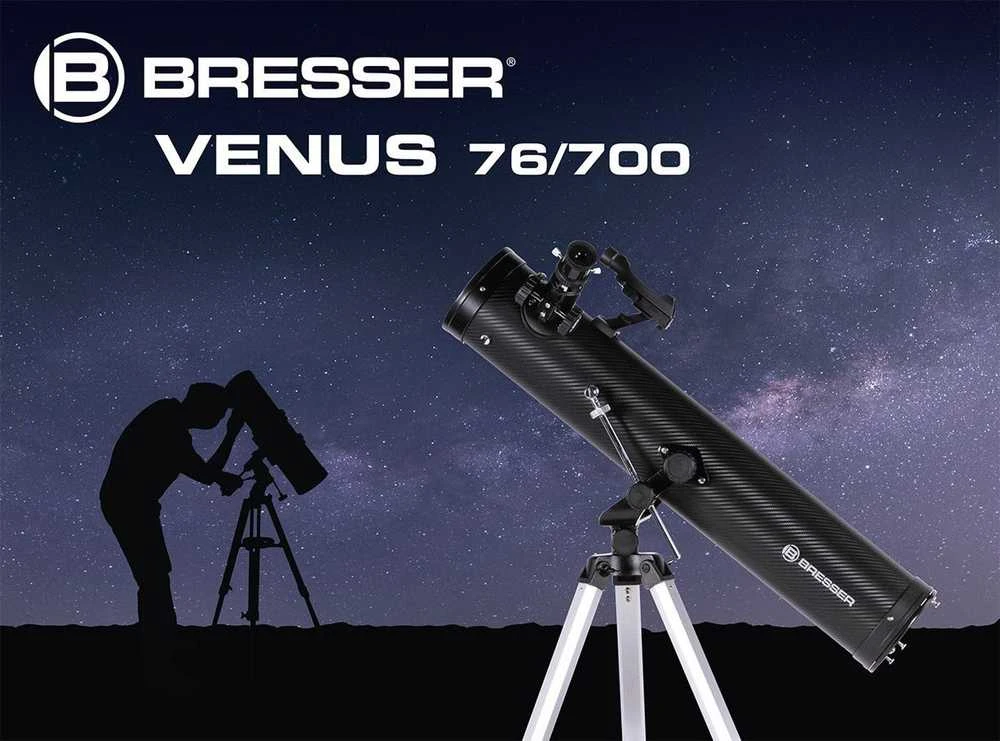 Teleskopas BRESSER Venus 76/700 AZ >152x su išmaniųjų telefonų adapteriu ir saulės filtru