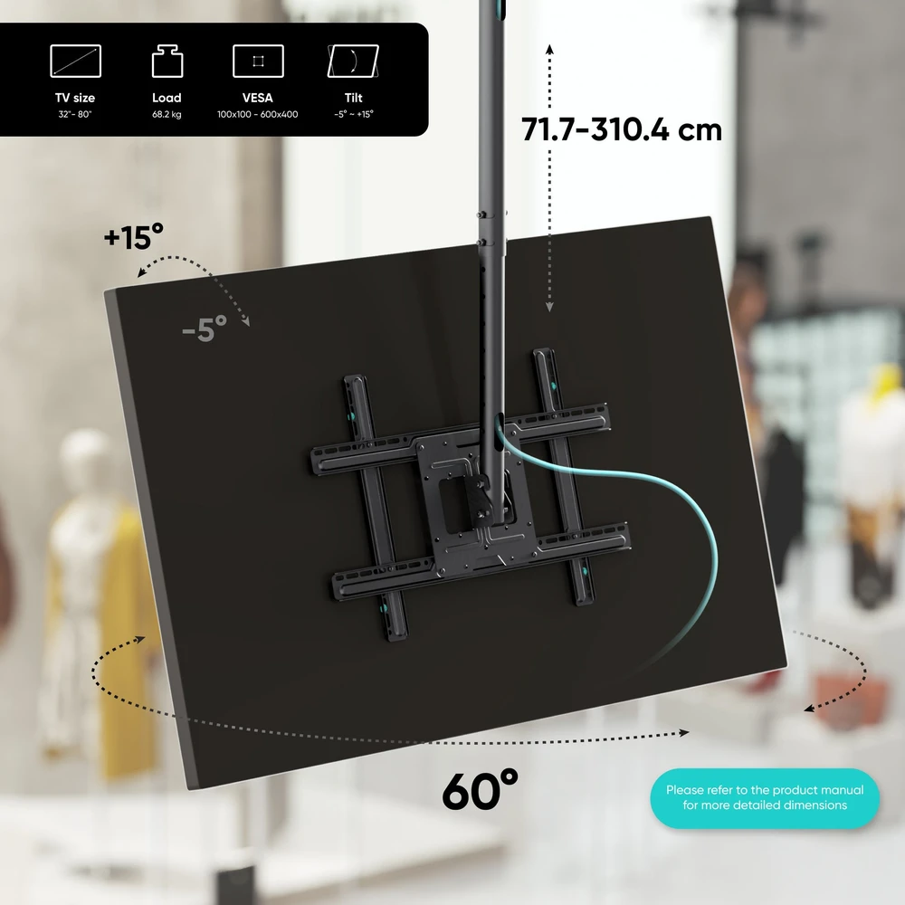 Laikiklis TV SET ACC CEILING MOUNT/32-80" Juodas N2L-B ONKRON