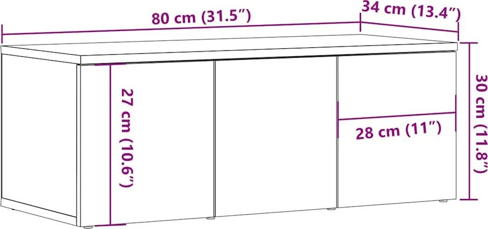 TV staliukas Televizoriaus spintelė, artisano ąžuolo, 80x34x30cm, mediena