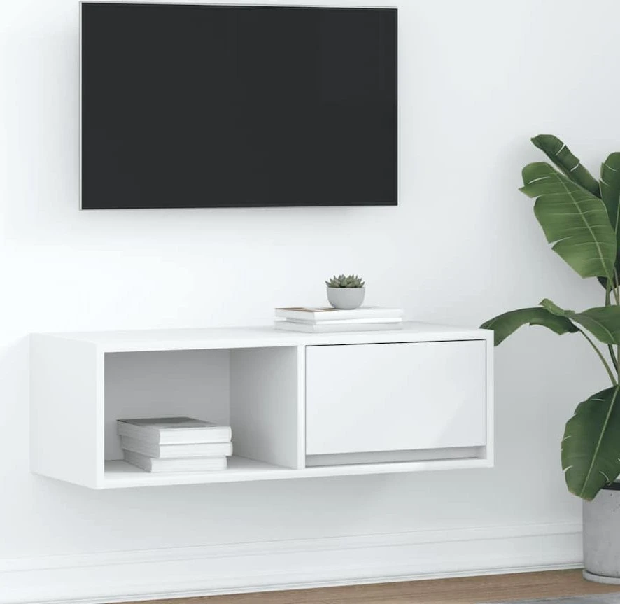 TV staliukas Televizoriaus spintelė, balta, 80x31x25,5 cm, apdirbta mediena