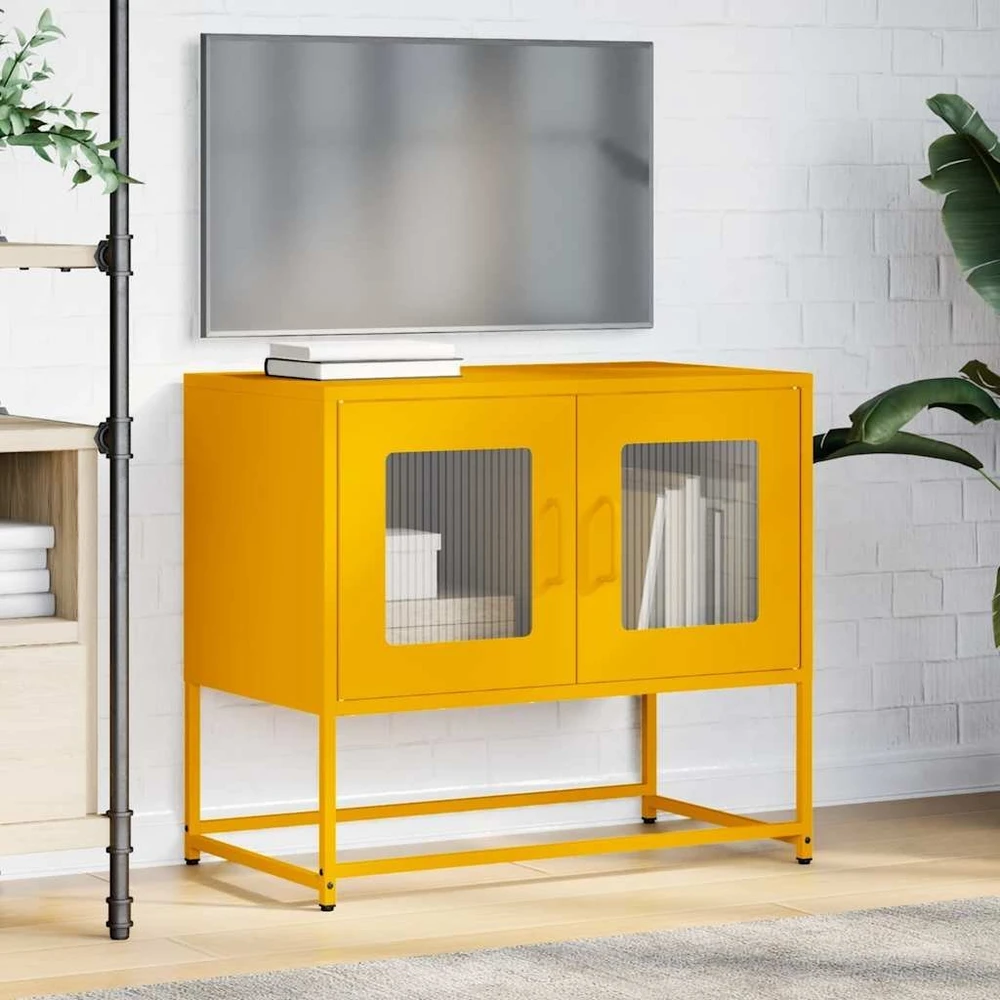 TV staliukas televizoriaus spintelė garstyčių geltona 68x39x60,5 cm