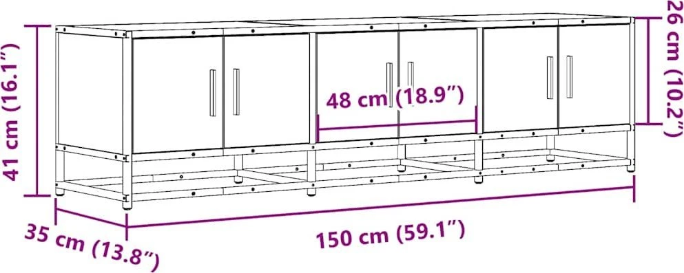 TV staliukas Televizoriaus spintelė, pilka, 150x35x41cm, mediena ir metalas