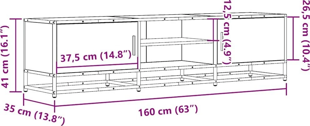 TV staliukas Televizoriaus spintelė, dūminė, 160x35x41cm, mediena ir metalas