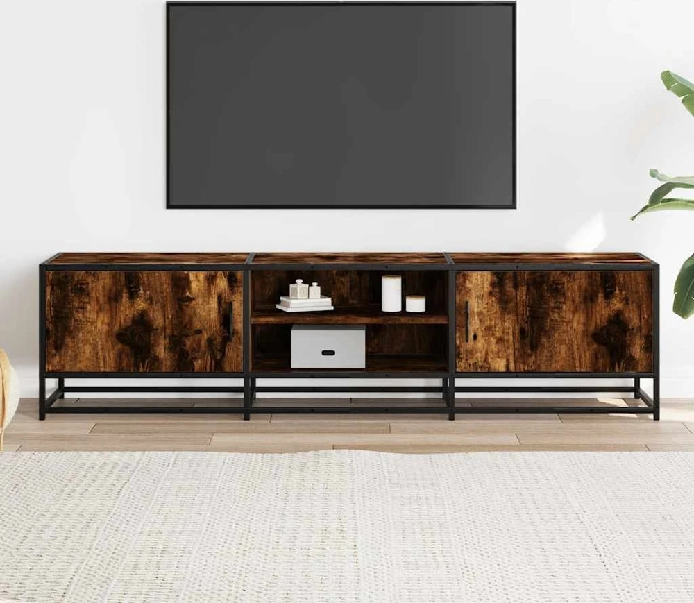 TV staliukas Televizoriaus spintelė, dūminė, 160x35x41cm, mediena ir metalas