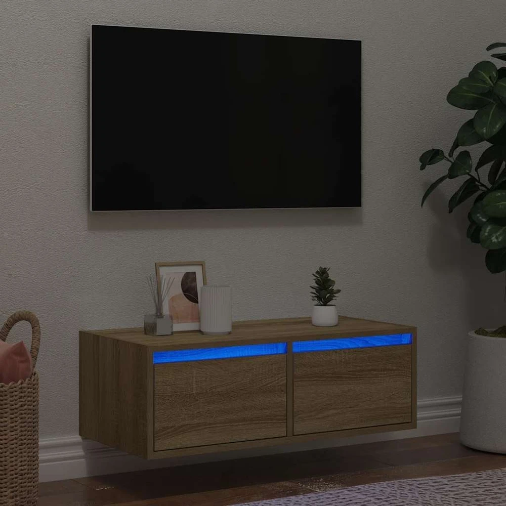 TV staliukas Televizoriaus spintelė su LED apšvietimu, ąžuolo, 75x35,5x25 cm