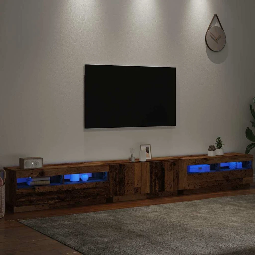 TV staliukas TV spintelė su LED lemputėmis, senovinė mediena, 300x35x40cm, inžinerinė mediena