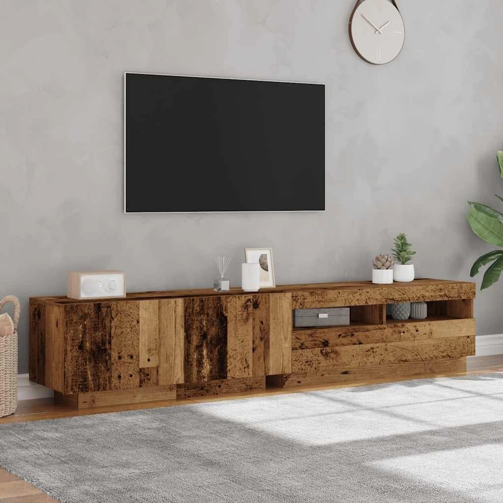 TV staliukas TV spintelė su LED lemputėmis, senovinė mediena, 200x35x40cm, inžinerinė mediena