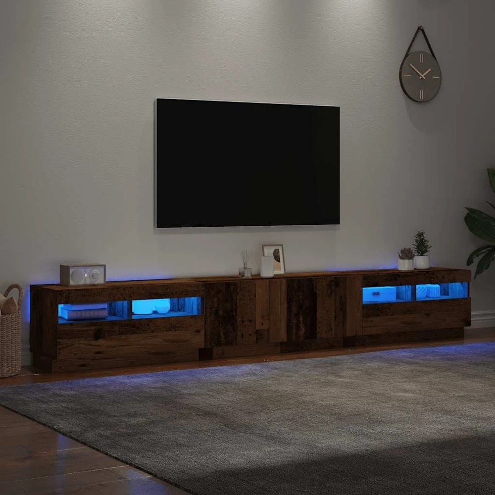 TV staliukas TV spintelė su LED lemputėmis, senovinė mediena, 260x35x40cm, inžinerinė mediena