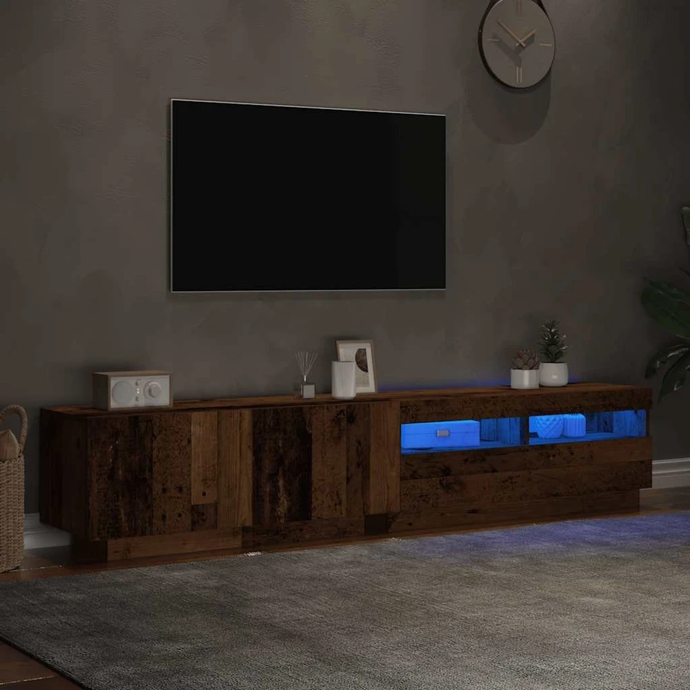 TV staliukas TV spintelė su LED lemputėmis, senovinė mediena, 200x35x40cm, inžinerinė mediena