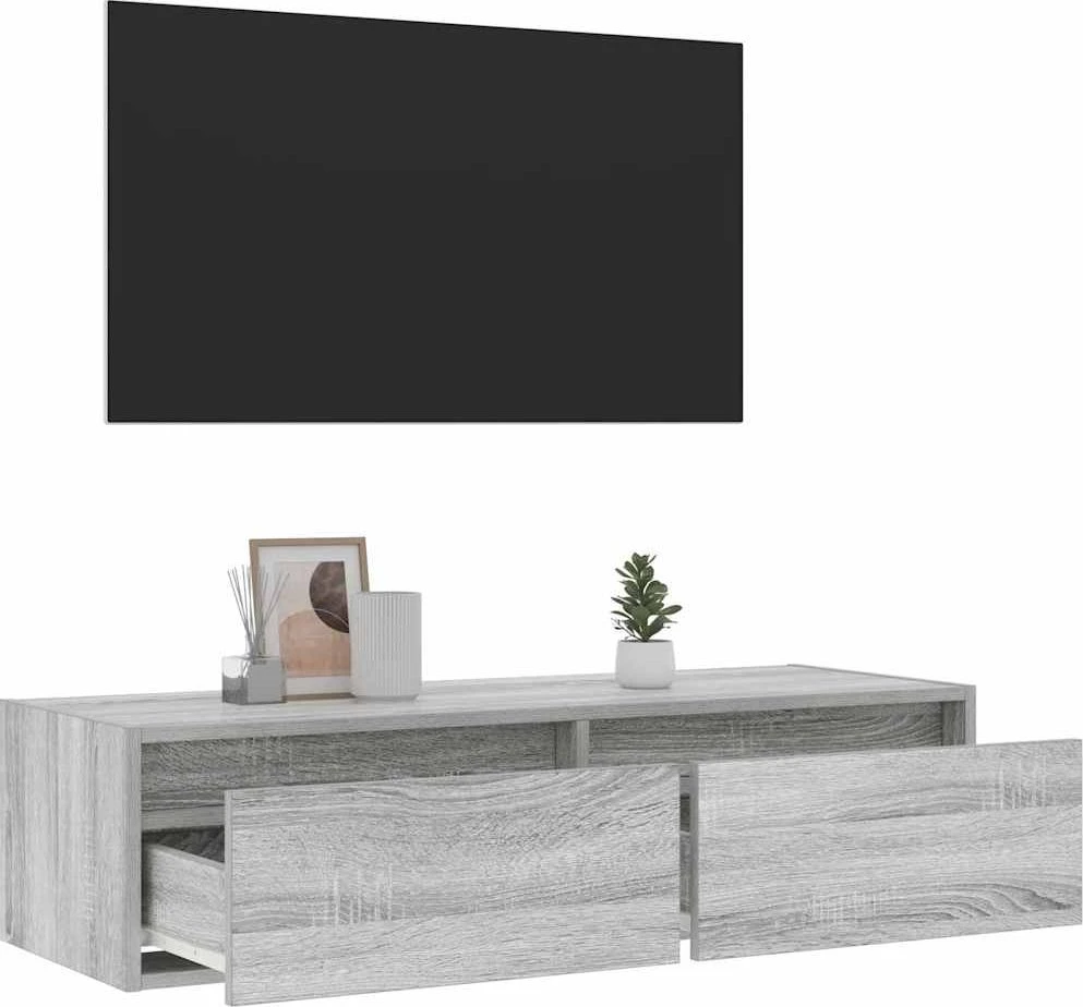 TV staliukas Televizoriaus spintelė su LED, pilka ąžuolo, 100X35,5x25 cm