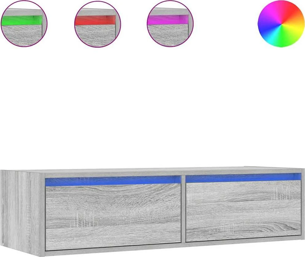 TV staliukas Televizoriaus spintelė su LED, pilka ąžuolo, 100X35,5x25 cm