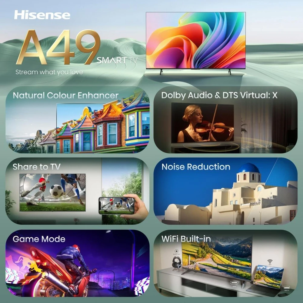 LED televizorius Hisense 40A49S, 100 cm (40 colių), Juodas, HD stiliaus televizorius