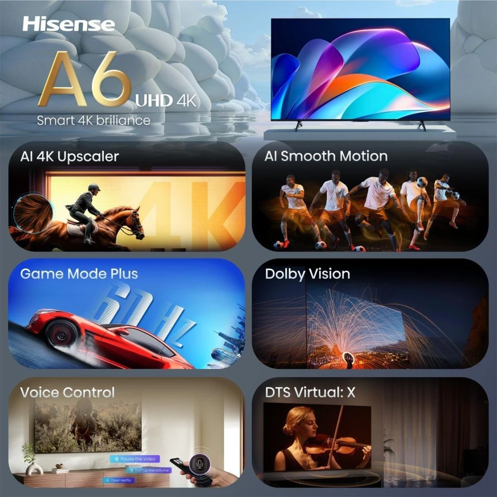Televizorius LED TV Hisense 43A6S, 108 cm (43 inch), Juodas/Dark Gray, UltraHD/4K, Triple Imtuvas