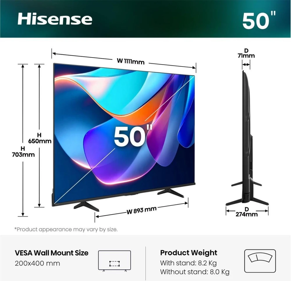 LED televizorius „Hisense 50A6S“ – 50 colių įstrižainės 4K „Ultra HD“ išmanusis televizorius su triguba „Imtuvas“ technologija