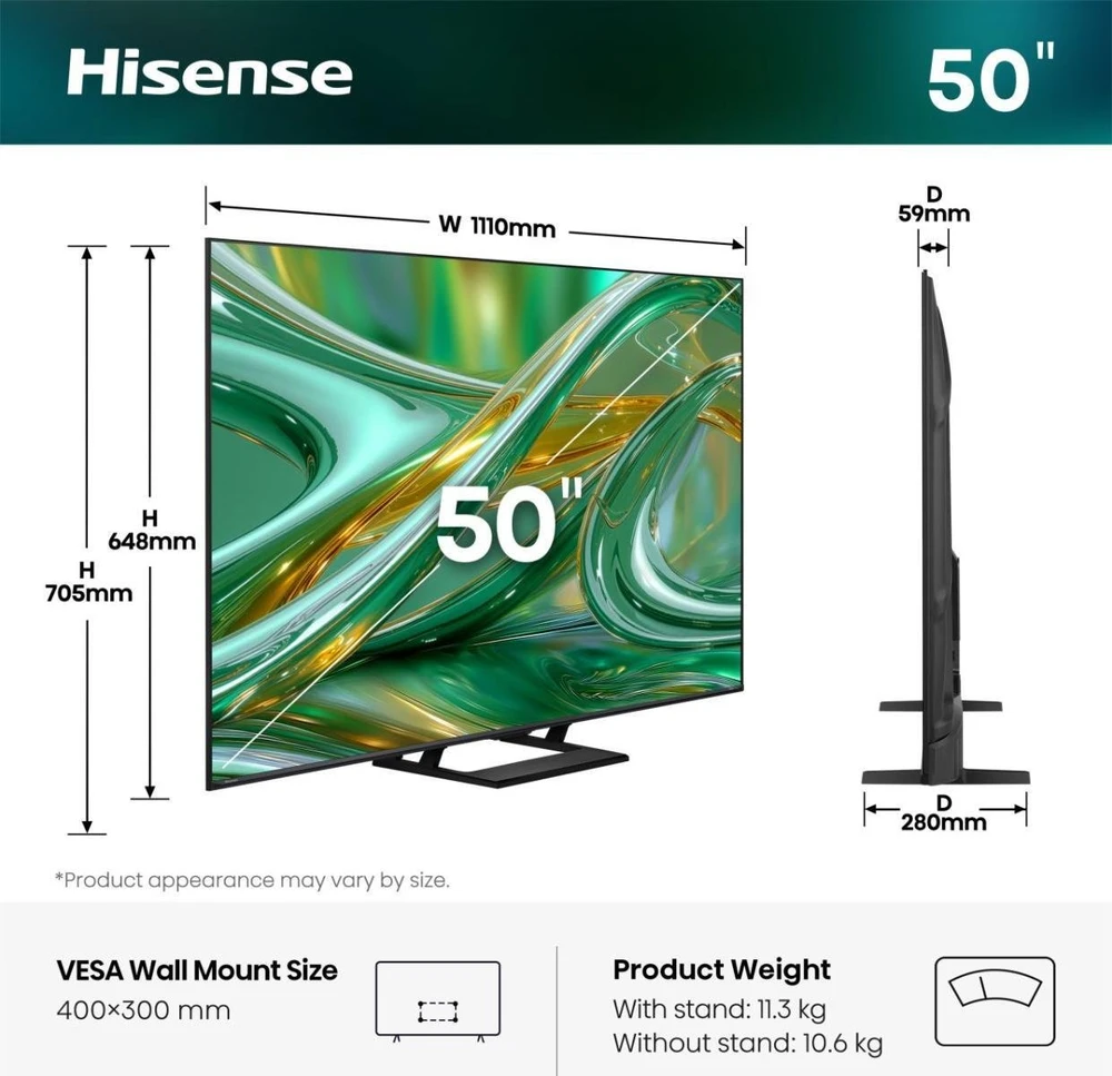 Televizorius Hisense ULED 50E8S MiniLED QLED televizorius – 50 colių 4K Ultra HD išmanusis televizorius