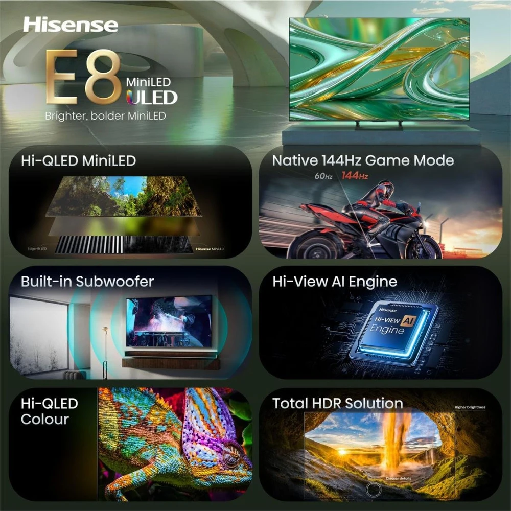 Televizorius Hisense ULED 50E8S MiniLED QLED televizorius – 50 colių 4K Ultra HD išmanusis televizorius