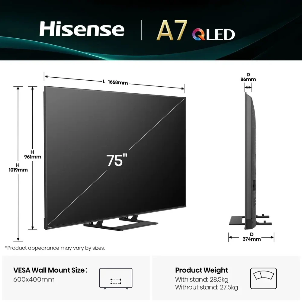Televizorius Hisense 75A7Q QLED 75'' 4K Ultra HD VIDAA
