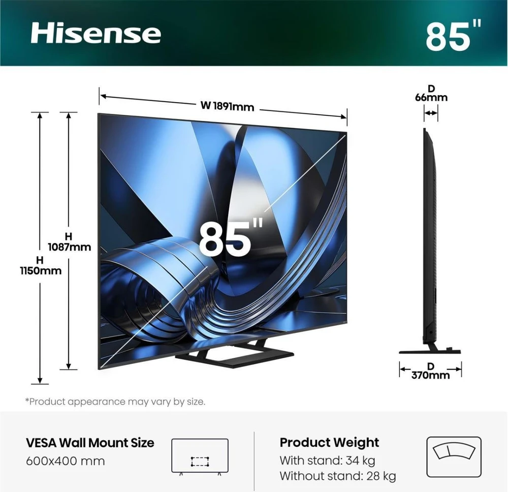 Televizorius Hisense 85U7DSE 85''