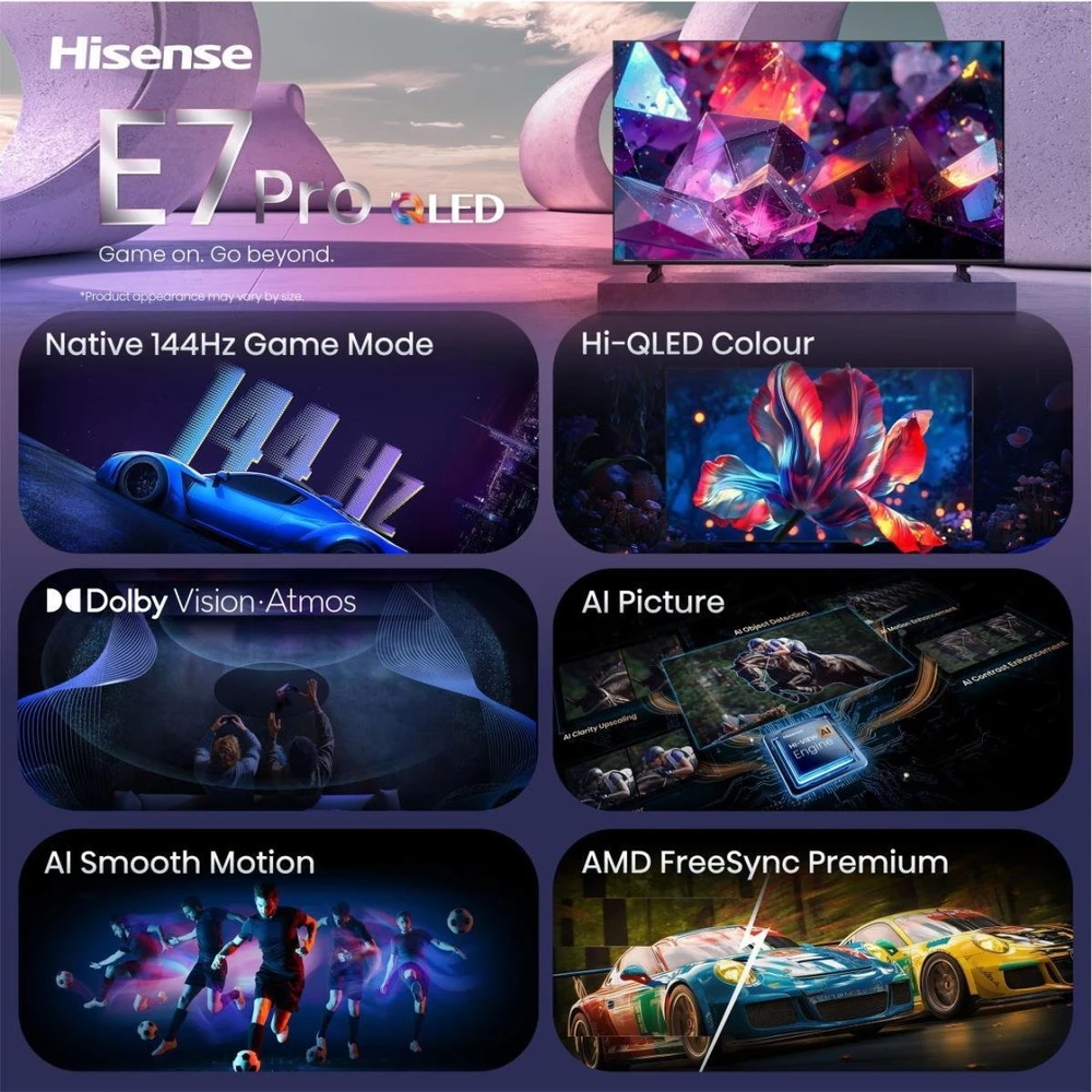 Televizorius TV Set Hisense 65E7S PRO Hi-QLED-TV - 164 cm (65 inches) UltraHD/4K 144Hz
