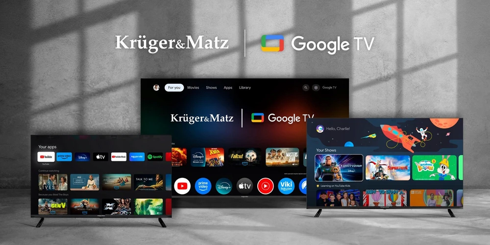 Kruger & Matz Televizorius „KrugerMatz“ 65 colių UHD „Google TV 5.0“ DVB-T2/T/C H.265 HEVC televizorius