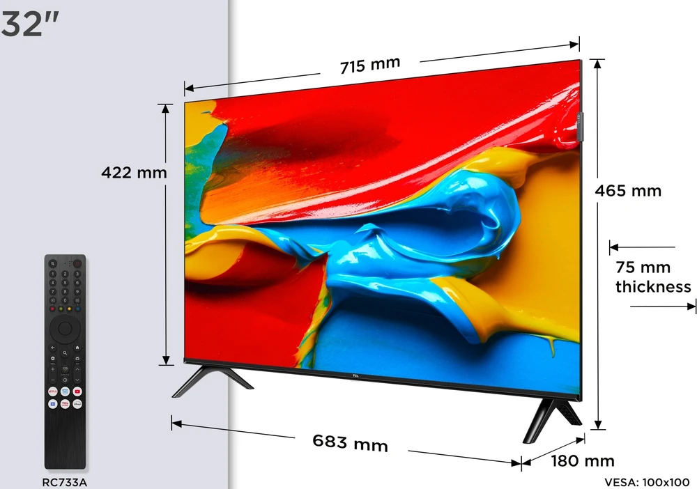 TCL 32V4C TV 81.3 cm (32") HD Smart TV Wi-Fi Juodas