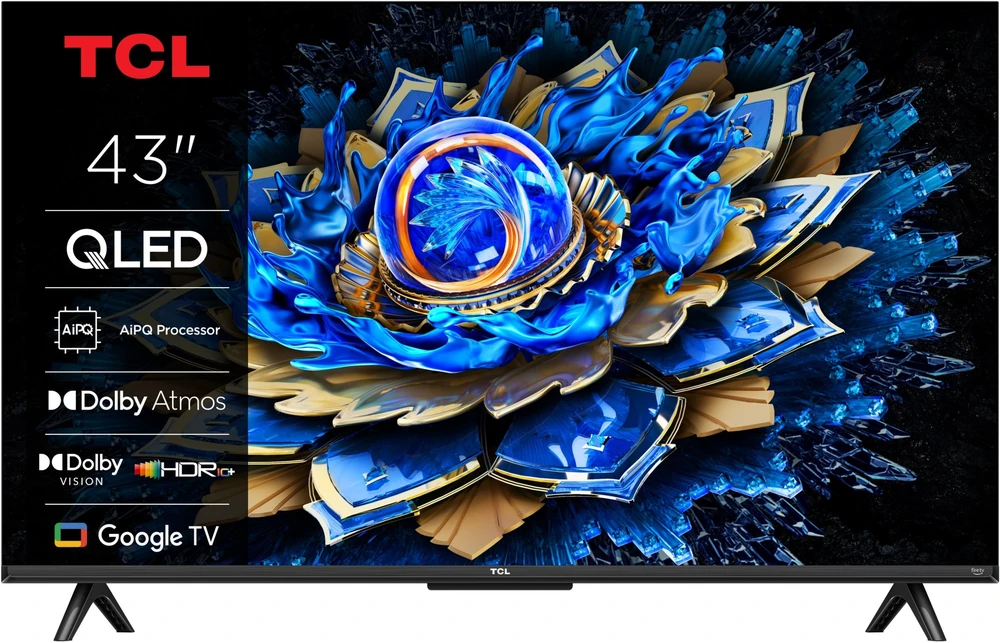 Televizorius TCL 4K QLED TV | 43T69C | 43 | Smart TV | Google TV | UHD | Juodas