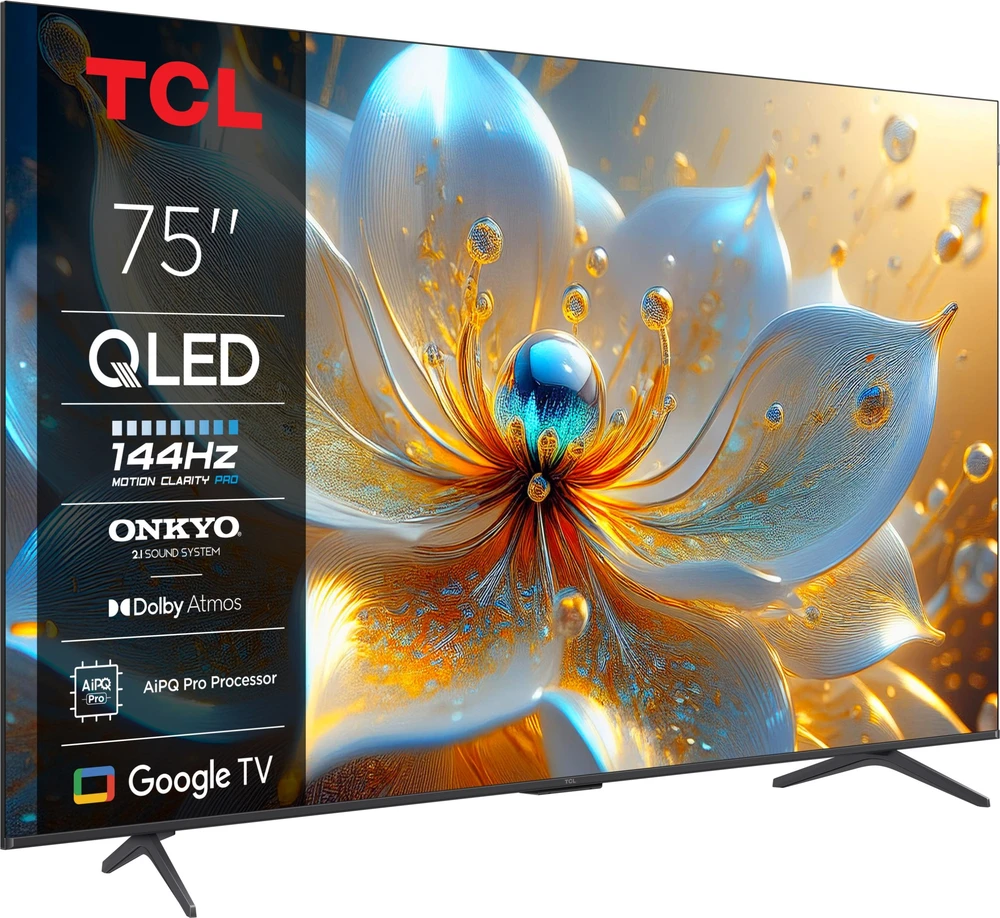 TCL 4K QLED televizorius | 75T8C | 75 | Išmanusis televizorius | „Google TV“ | Juoda
