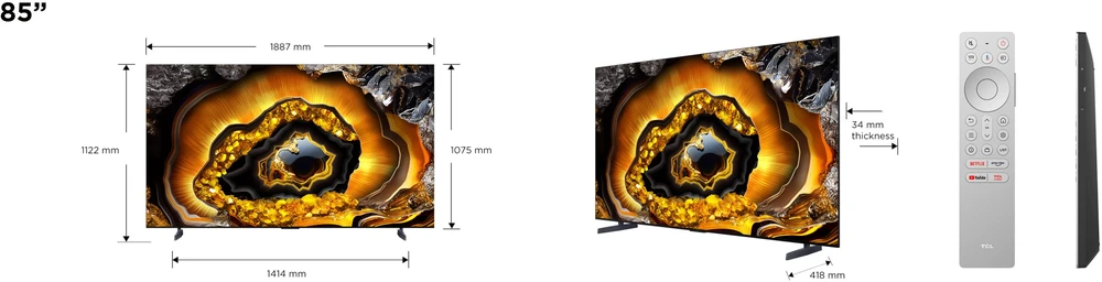 Televizorius Išmanusis „Televizor QLED TCL 85C955“ 216 CM (85``) 4K „Ultra HD“ 240 Hz „Wi-Fi“ (2023 m. modelis)