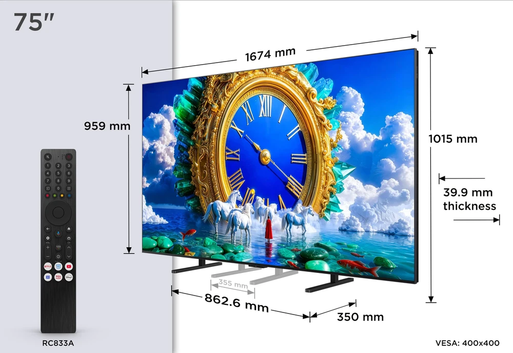 Televizorius TCL A400 Televizorius 190,5 cm (75'') 4K Ultra HD Smart TV Wi-Fi Juodas 700 cd/m (75A400)