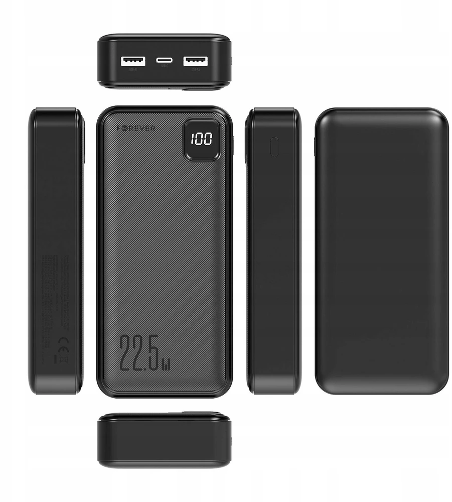 Forever išorinė baterija TB-300L PD QC 22,5W 20000 mAh juoda