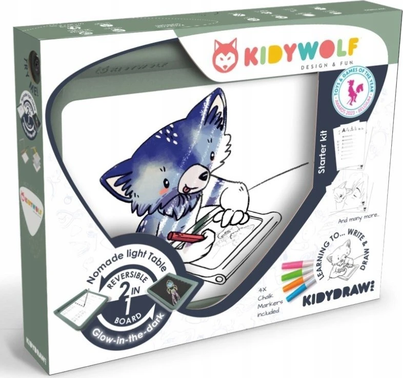 KIDYWOLF šviečianti dvipusė piešimo planšetė KIDYDRAW-PRO, žalia