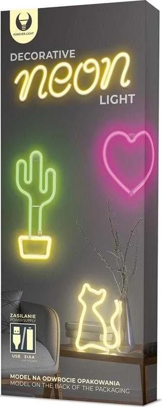 Neoninis LED šviestuvas KAKTUSAS oranžinis žalias Šikšnosparnis + USB FLNE02 Forever Light