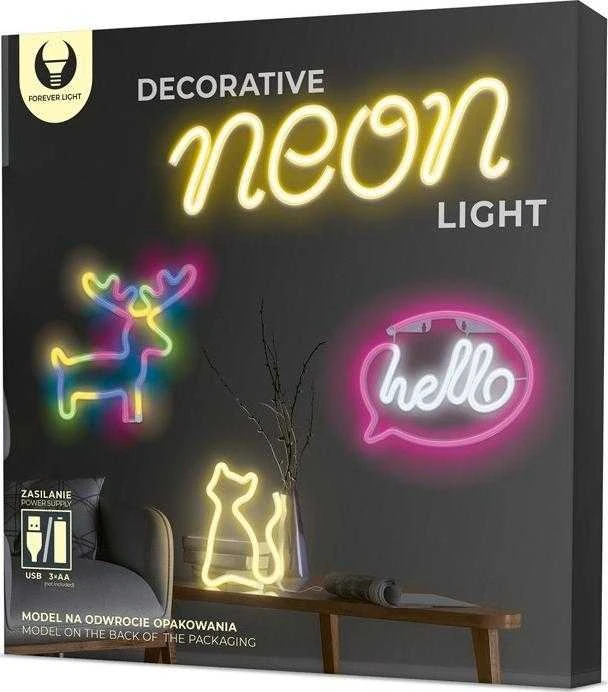 Neoninis LED šviestuvas HELLO rožinis baltas šikšnosparnis + USB FLNE15 Forever Light