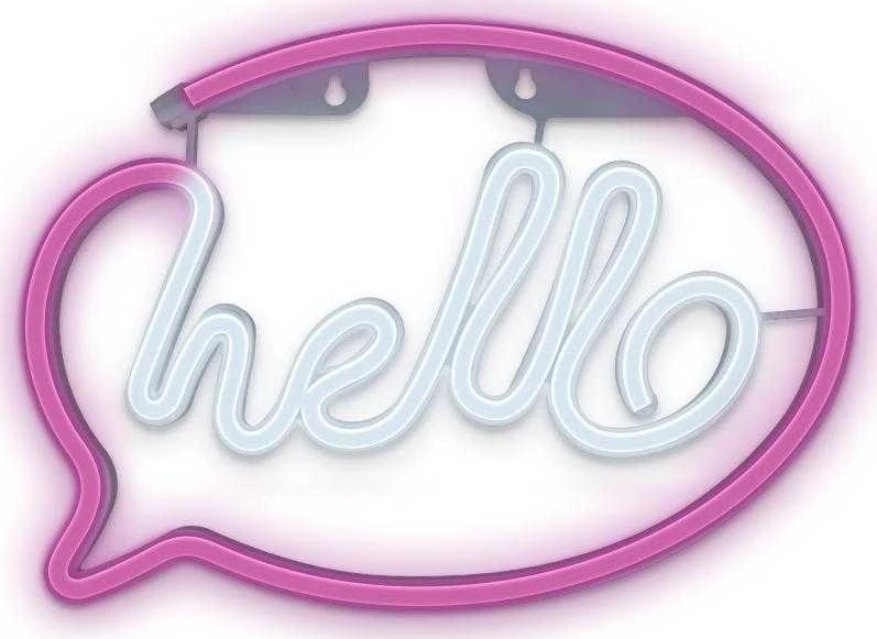 Neoninis LED šviestuvas HELLO rožinis baltas šikšnosparnis + USB FLNE15 Forever Light