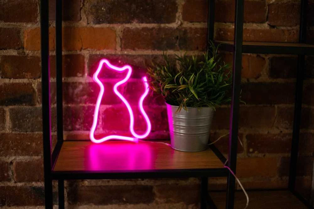 Neoninė LED lemputė su stovu CAT rožinė FSNE02 Forever Light
