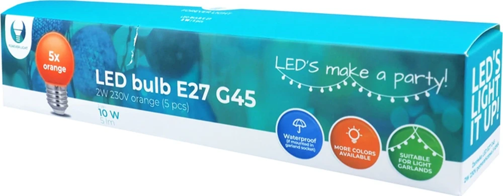 TelForceone LED lemputė E27 G45 2W 230v oranžinė 5vnt Forever Light