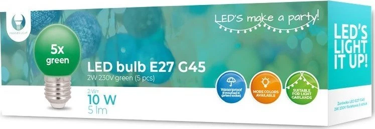 TelForceone LED lemputė E27 G45 2W 230V žalias 5pcs Forever Light