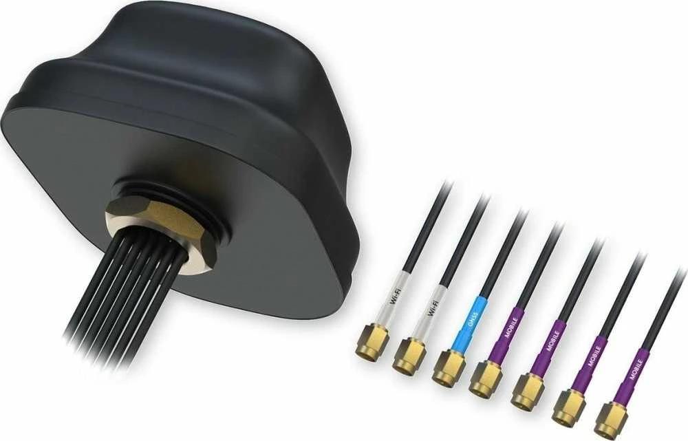 Teltonika 5G COMBO MIMO MOBILI/GNSS/WIFI STOGO SMA ANTENA | PR1KC640 | Tvirtinama varžtais | Stiprinimas 4 dB | 0,617 - 0,960 / 1,710 - 2,690 / 2,900 - 4,200, 1,164 - 1,300 / 1,559 - 1,610, 2,400 - 2,4835 / 4,900 - 5,925 GHz | Antenos jungties tipas: SMA kištukas