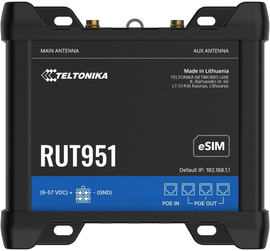 TELTONIKA RUT951 POE+ daiktų interneto maršrutizatorius 4G (CAT4) dviguba SIM 4X10/100 RJ45 WIFI be maitinimo šaltinio