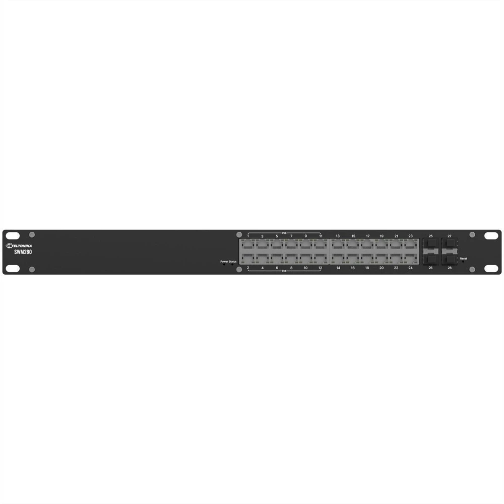 Šakotuvas „Teltonika“ valdomas „PoE+“ komutatorius, palaikantis 12 „PoE+“ ir 12 „Gigabit Ethernet“ tinklus, PROFINET ir MRP | „Teltonika“