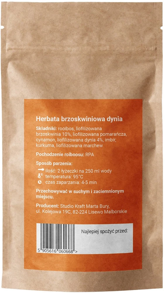 Teministeriet Vegan Tea – biri rooibos arbata Persikoji moliūgas papildoma pakuotė 80 g