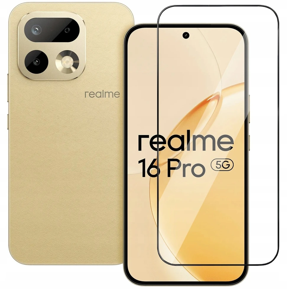 5D visiškai klijuojamas grūdintas stiklas - skirtas REALME 16 PRO juodas