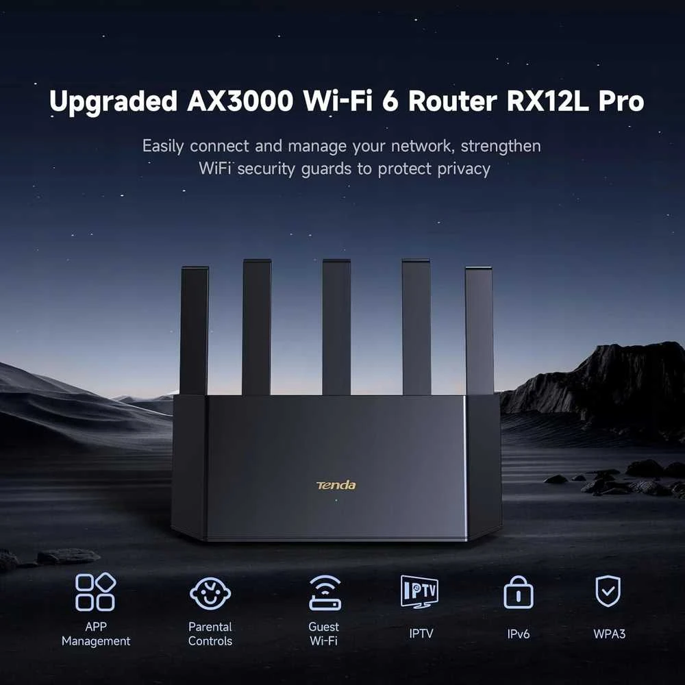 Tenda TX12L Pro belaidis maršrutizatorius Gigabit Ethernet Dual-band (2,4 GHz / 5 GHz) Juodas