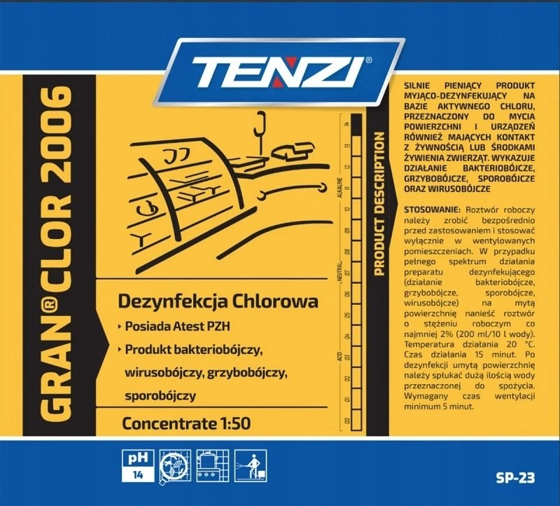 Tenzi Koncentratas plovimui ir dezinfekavimui su aktyviu chloru TENZI, Granclor 2006, 5l