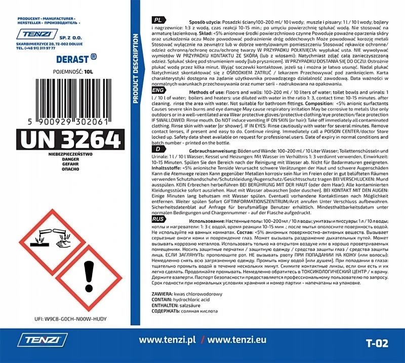 Tenzi koncentratas kalkių ir rūdžių pėdsakams šalinti TENZI, Derast, 10 l