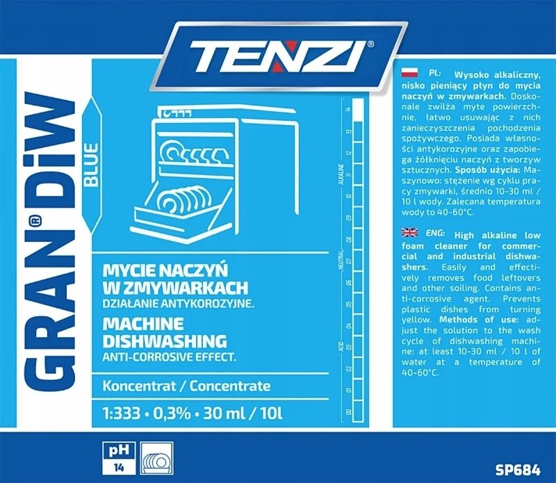 Tenzi Indų ploviklis indaplovėms TENZI, Gran Diw Mėlyna, 20 l