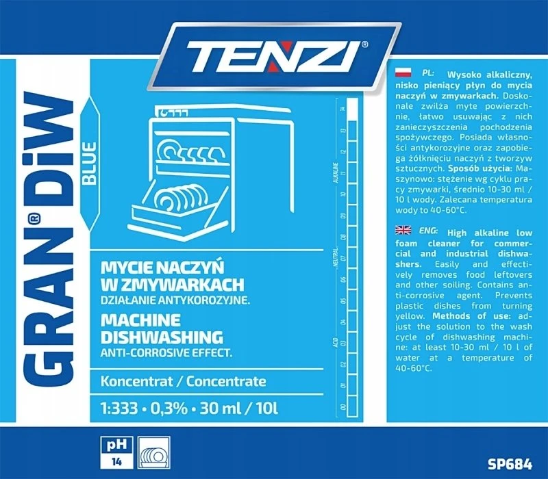 Tenzi Indų ploviklis indaplovėms TENZI, Gran Diw Mėlyna, 10 l